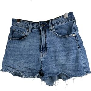 Wild Fable Highest Rise Mom Shorts Medium Wash Raw Hem 4 Retro 90s Summer Beachy
